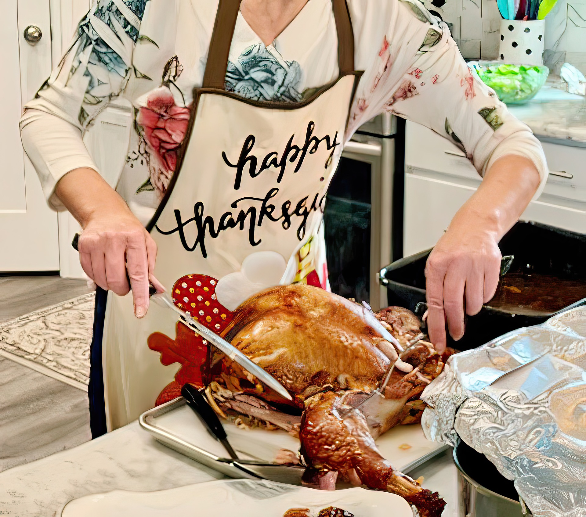 Woman Carving Turkey